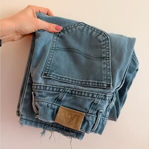 Vintage Lee Tailored Straight Jeans - a washed green/blue, softer denim